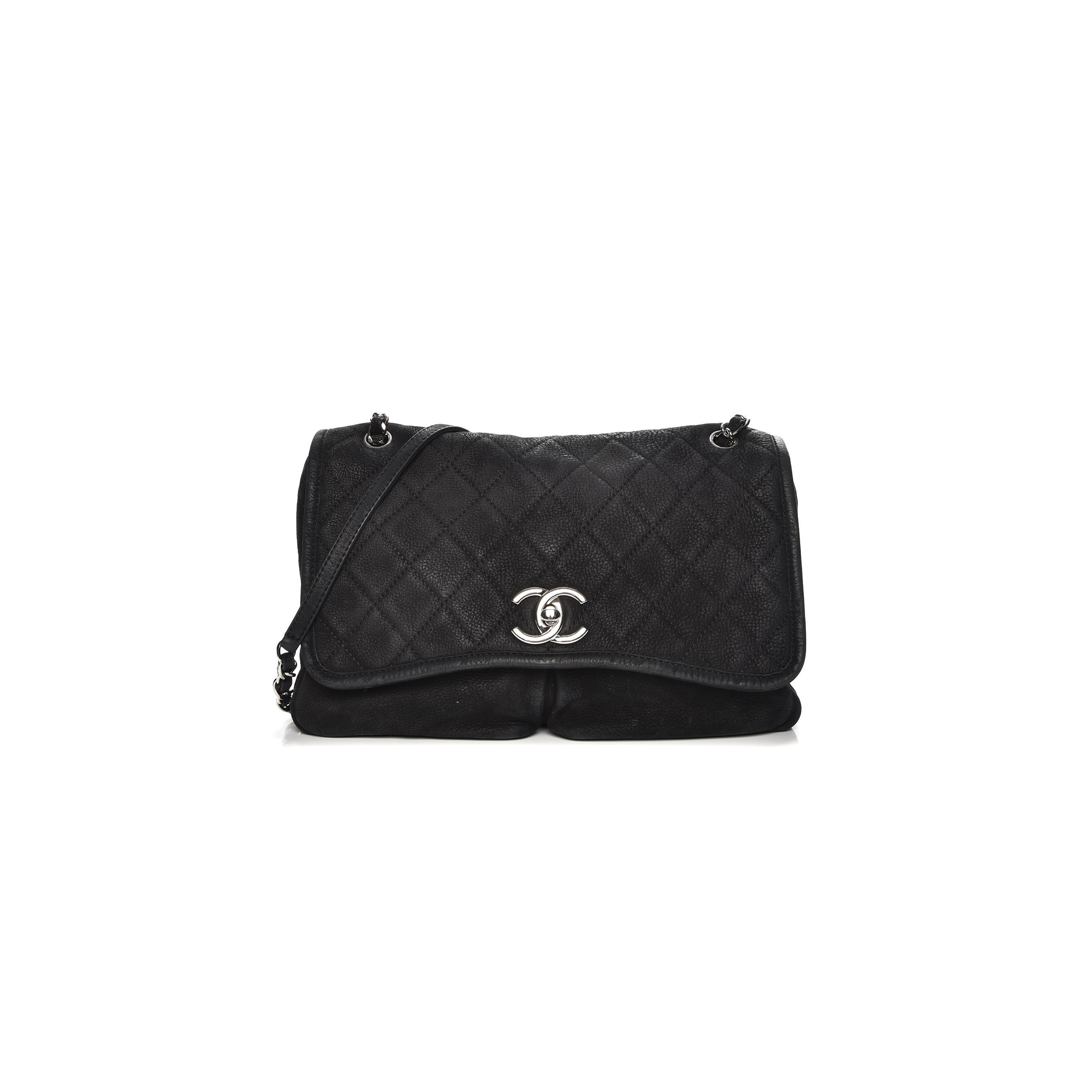 CHANEL LARGE ULTRA SOFT SUEDE CALFSKIN NATURAL BEAUTY FLAP BLACK  (33*22*9cm)